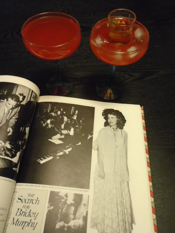 Reincarnation cocktails and a page from the Time-Life Books This Fabulous Century 1950-1960, detailing the Bridey Murphy craze.